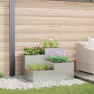 B&Q -  Garden Planter Silver 80 X 80 X 60 Cm Galvanised Steel