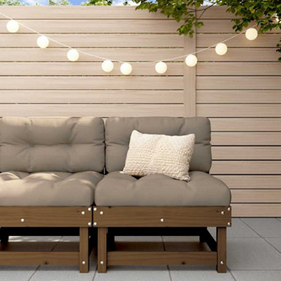 Berkfield Middle Sofa With Cushions Honey Brown Solid Wood Pine