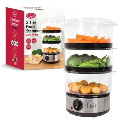 Home Luxe Interiors 3 Tier Food Steamer - 7.2L Capacity With Rice Bowl, 400W Power