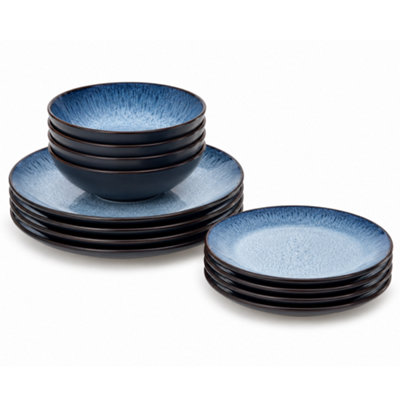 B&Q -  Blue Reactive Glaze Stoneware 12 Piece Tableware Set  Plates And Bowls