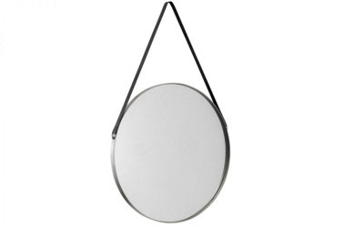 Ashfield Opera Round Pewter Mirror With A Leather Strap from B&Q