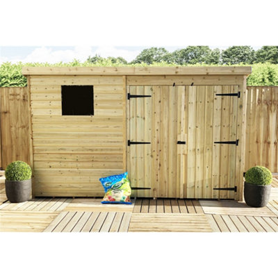 Marlborough 10 X 3 Garden Shed Pressure Treated T&g Pent Wooden Garden Shed - 1 Window + Double Doors (10' X 3' / 10Ft X 3Ft) (10X3)