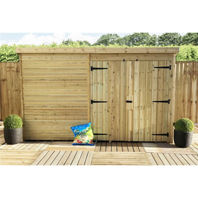 Marlborough 10 X 3 Windowless Garden Shed Pressure Treated T&g Pent Wooden Garden Shed + Double Doors (10' X 3' / 10Ft X 3Ft) (10X3)