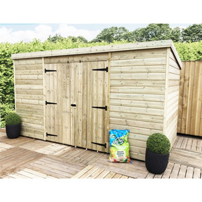 Marlborough 10 X 4 Windowlees Garden Shed Pressure Treated T&g Pent Wooden Garden Shed + Double Doors Centre (10' X 4' / 10Ft X 4Ft) (10X4)