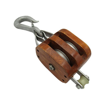 B&Q -  Double Wood Block With Hook 1.1 Ton 6" (19mm Wire Rope Wooden)