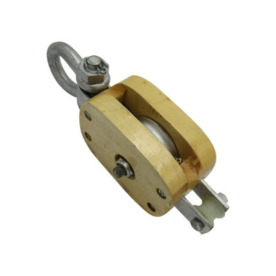 B&Q -  Wooden Pulley Block With Shackle 3" 0.2 Ton (10mm Wire Rope Wooden)