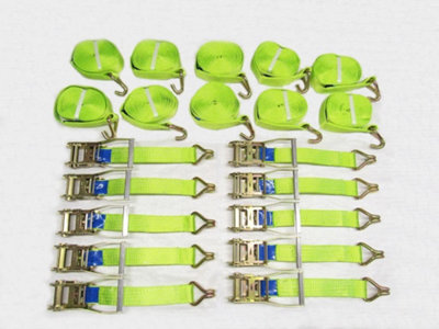 SecureFix Direct Tie Down Ratchet Straps 5T 50mm 8M X10 (Hi Vis Cargo Lashing Rack Load J Claw) from B&Q