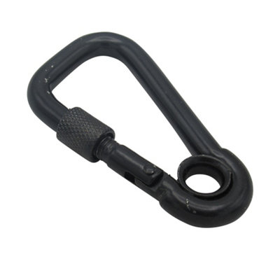 SecureFix Direct Black Assymetric Carbine Snap Hook 8mm (Locking Nut Eyelet Gate Rope Karabina) from B&Q