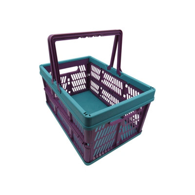 SecureFix Direct Plastic Shopping Basket With Handles Small (Grocery Supermarket Collapsible Folding)