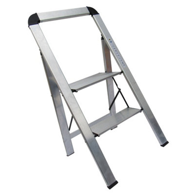 SecureFix Direct 2 Step Ladder Stool Folding 150Kg (Kitchen Platform Foldable Aluminium) from B&Q