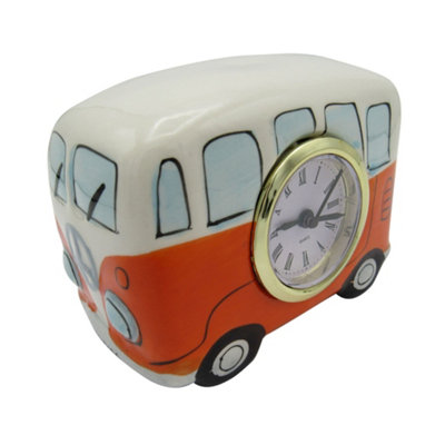 SecureFix Direct Campervan Clock Ornament (Camper Van Mantelpiece Retro Ceramic Pottery Vintage)