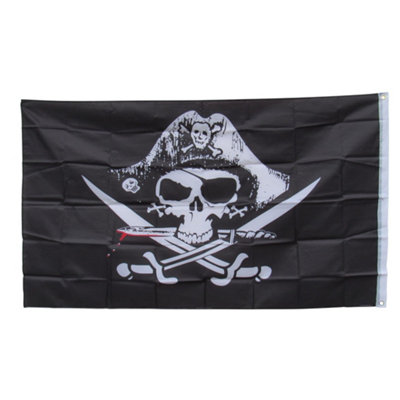 B&Q -  Pirate Ship Flag (Jolly Roger Skull And Crossbones Boat Large Novelty)