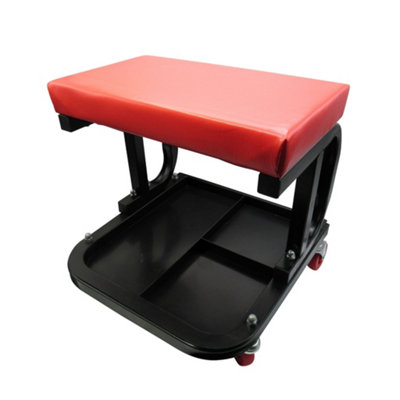 B&Q -  Garage Workshop Stool Seat With Storage (Mechanic Rolling Creeper Automotive Wheels Padded)