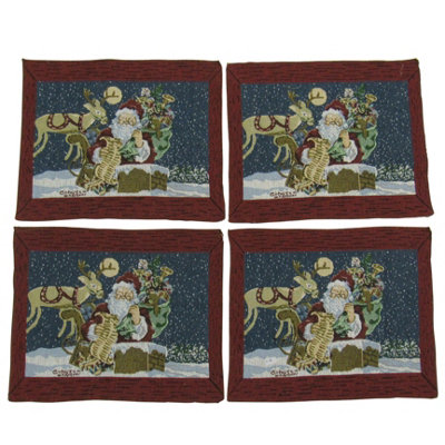 SecureFix Direct Christmas Table Place Mats X4 (Xmas Festive Fabric Red Santa Decoration)