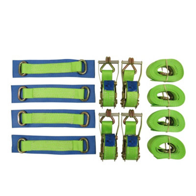 SecureFix Direct Recovery Ratchet Sets 50mm 4M 5T X4 (Wheel Tie Down Straps Hi Vis Oval Trailer Lashing Cargo J Hook) from B&Q