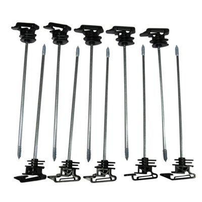 B&Q -  Electric Fencing Ribbon Insulators For Wooden Posts X10 (Long Arm Screw In Poly Fence Tape Rope)