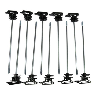 B&Q -  Electric Fencing Ribbon Insulators For Wooden Posts X10 (230mm Long Arm Screw In Fence Tape Rope)