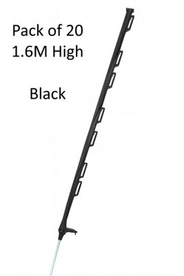 SecureFix Direct Electric Fence Poly Posts 1.6M X 20 (Black Fencing Stake Plastic 1600mm)
