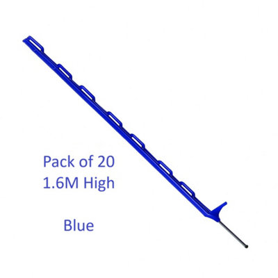 SecureFix Direct Electric Fence Poly Posts 1.6M X 20 (Blue Fencing Stake Plastic 1600mm)