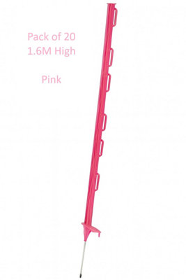 SecureFix Direct Electric Fence Poly Posts 1.6M X 20 (Pink Fencing Stake Plastic 1600mm)