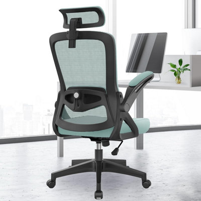 Yonisee Office Chair Ergonomic With Lumbar SupportAdjustable Armrests And HeadrestsMesh High Back Comfortable For Home (Mint from B&Q