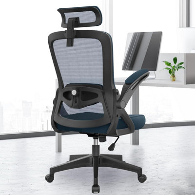 Yonisee Office Chair Ergonomic With Lumbar SupportAdjustable Armrests And HeadrestsMesh High Back Comfortable For Home (Navy from B&Q