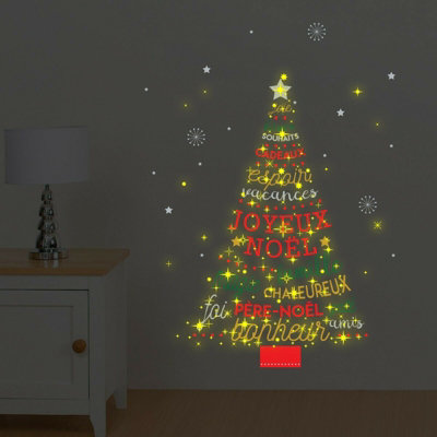 Walplus French Quote Christmas With Tree Moon & Stars Glow Decal Home Decoration from B&Q