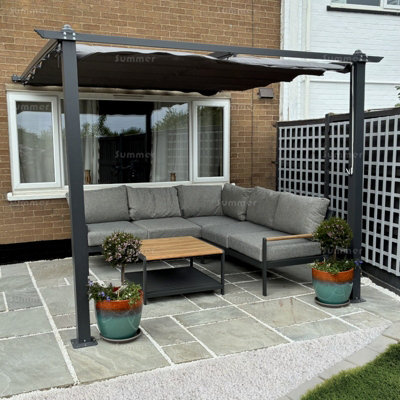 Aluminium Lean To Pergola Gazebo With Retractable Sunshade CanopyGrey3.0X3.0M from B&Q