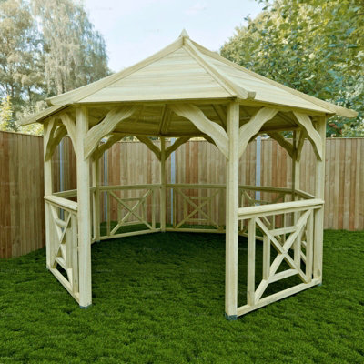 Octagonal Wooden Gazebo With Criss-Cross Balustrade PanelsPressure Treated10Ft X 10Ft (3.1M X 3.1M) from B&Q