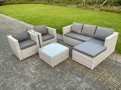 Fimous 6 Seater Pe Wicker Light Grey Rattan Sofa Set Garden Furniture Modular Conservatory Patio Furniture from B&Q
