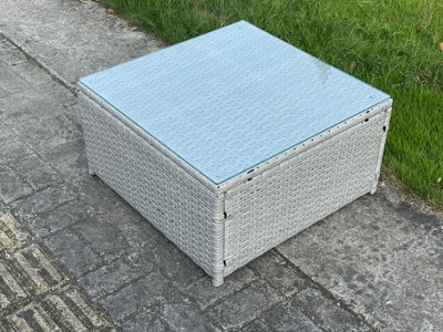 Fimous Square Rattan Coffee Tea Side Table Indoor Outdoor Use Garden Furniture Accessory Patio Light Grey from B&Q