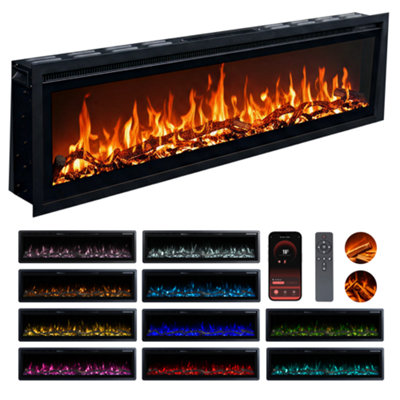 Valine Fires Recessed Electric Fireplace 72"/183CmMedia Wall Electric Fire15 Led Flame ColoursWifi/alexaRemote Control900W/1800W from B&Q