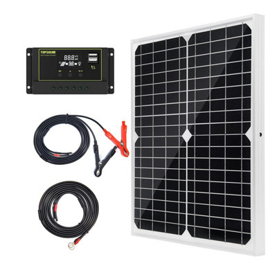 Topsolar 20 W 12 V Solar Panel Kit Battery Charger Maintainer + 10 A Pwm Charge Controller Cable For Car Rv Marine Boat 12 Volt from B&Q