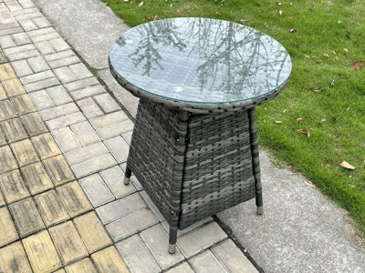 Fimous Small Round Outdoor Rattan Dining Table Garden Furniture Accessory Tempered Glass from B&Q