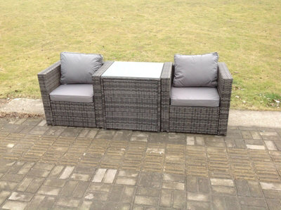 Fimous Rattan Sofa Arm Chair Footstool Garden Patio Furniture Set Bistro Set With Coffee Table 2 Seater Grey
