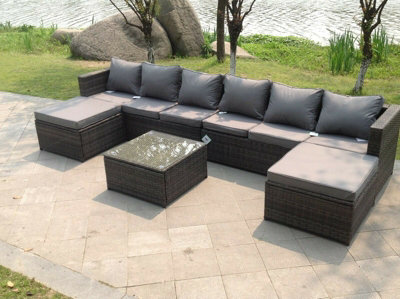 Fimous 8 Seater Lounge Wicker Pe Rattan Sofa Set Footstool Square Coffee Table Outdoor Garden Furniture