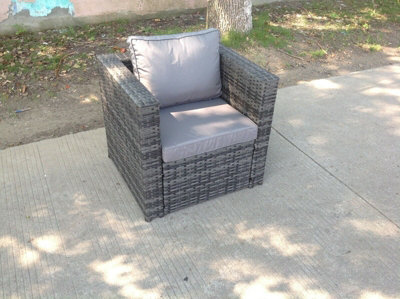 Fimous Rattan Single Sofa Arm Chair Patio Outdoor Garden Furniture With Thick Cushion