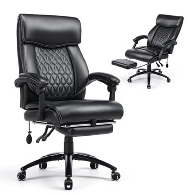 Colamy Executive Pu Leather Office Chair With Inflatable Lumbar Support117 Recline & Retractable FootrestPadded Headrest And from B&Q