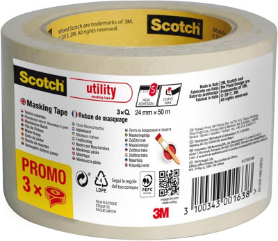 ScotchBlue Scotch Painters Masking Tape Pack Of 3 Rolls 24mm X 50M Beige Indoor Decorating from B&Q