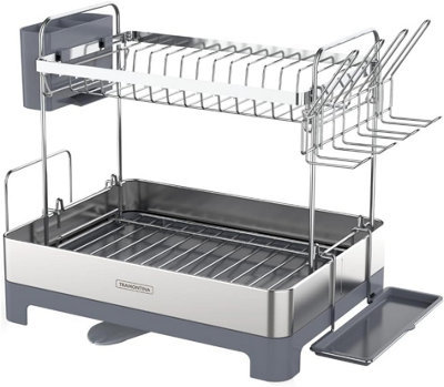 B&Q -  2 Tier Stainless Steel Dish Drainer Rack Organiser Kitchen Storage