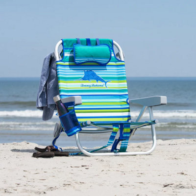 Tommy Bahama Backpack Beach Chair With 5 Recline PositionsCooler Pouch & PillowGreen Stripe from B&Q