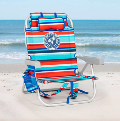 Tommy Bahama Backpack Beach Chair With 5 Recline PositionsCooler Pouch & Pillow In Red Stripe Design from B&Q