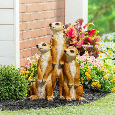 Evergreen Meerkat Family Garden StatueHand-Painted Resin Outdoor Ornament 55Cm from B&Q