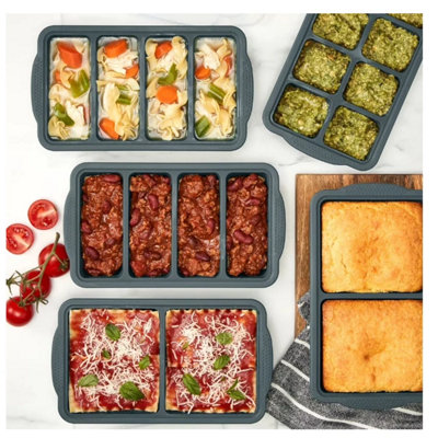 - Miu 5-Pack Silicone Freezer Trays With Airtight Lids Gray & Green Meal Prep Set