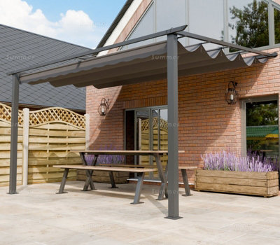 Aluminium Lean To Pergola Gazebo With Retractable Sunshade CanopyGrey3.0X4.0M from B&Q
