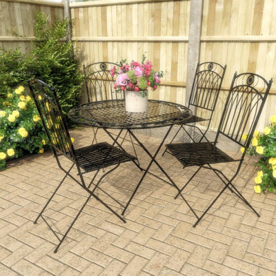 Fully Assembly Outdoor Vintage Dining Set4 Folding Chairs And Round TableOrnate Wrought Iron DesignBlack Antique Finish from B&Q