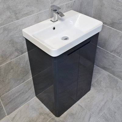 B&Q -  Vanity Unit Anthracite Grey Gloss 550mm 2 Door With Ceramic Basin Sink Ross