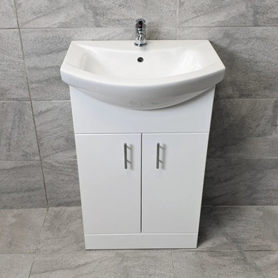 B&Q -  Bathroom Vanity Unit 650mm With Ceramic Basin Sink White Gloss Modern Storage