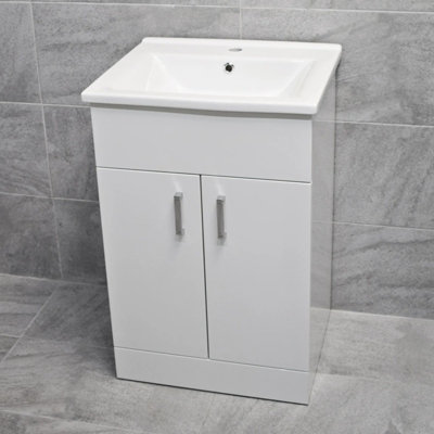 B&Q -  Tess Vanity Unit 550mm Inc Ceramic Basin Sink White Gloss Bathroom Sink Modern