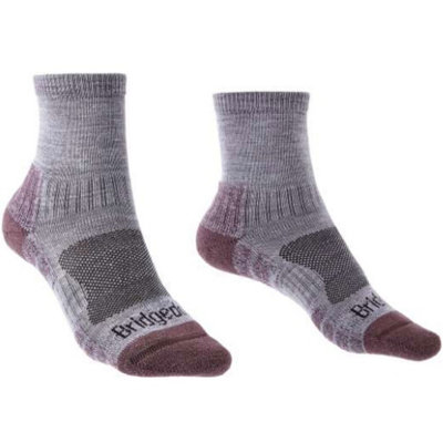 Bridgedale Socks Bridgedale Women's Lightweight Merino Performance Hiking Mini-Crew SocksUk: 5-6.5Heather Grey/damson Red from B&Q
